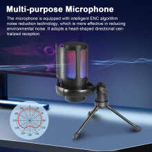 SUSUchens Gaming Microphone with Tripod Stand Noise Reduction RGB Breathing Light Design Gain Control Plug-Play Universal USB Microphone Pink