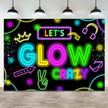 7x5 stôp neónové svietiace párty dekorácie kompatibilné s Let's Glow bannerom, čiernou fotobúdkou, svietiacim narodeninovým pozadím v tme.