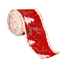 1 rouleau de ruban rose de Noël à armature métallique, 5 m x 6,5 cm, motif rennes et tartan, pour décoration de sapin, loisirs créatifs,