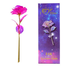 Rosa luminosa de oro de 24 quilates, rosas de lámina eternas con luces de colores, soporte en forma de corazón, caja de regalo - Compatible con