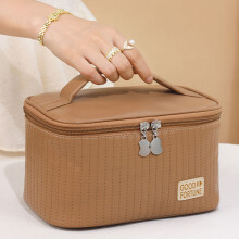 Nécessaire de viagem portátil em PU para cosméticos, grande capacidade, impermeável, multifuncional, para mulheres e meninas, marrom.