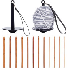 Acryl boekbindlinialen met imitatielederen polsbandje en bamboe breinaalden set (diverse kleuren, 43-100 x 3 mm, 2 stuks/set).