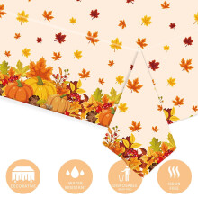 Toalha de mesa Wadada Outono 54"x108" com estampa de folha de bordo, capa plástica, compatível com decoração de festas de Ação de Graças e