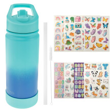 Garrafa de água infantil de 473ml com canudo e adesivos, copo térmico de aço inoxidável para escola - Compatível com tampas de fácil abertura,