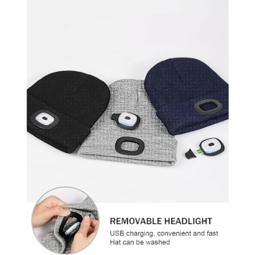 Καπέλο LED με φως, Unisex USB επαναφορτιζόμενο Hands-free 4LED προβολέας χειμερινό πλεκτό 1
