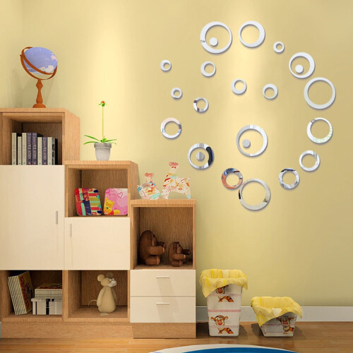 Αυτοκόλλητα DIY με στρογγυλό καθρέφτη 24 τεμαχίων 3D, Αυτοκόλλητα τοίχου βινυλίου σε 2