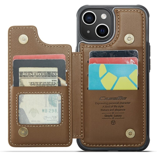 CASEME Capa Carteira com Suporte e RFID para iPhone 15 Plus Marrom 1