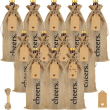 12 Jute-Weintüten (15 x 35 cm) mit Kraftpapier-Etiketten und Juteschnur für Hochzeitsgeschenke, Festtagsdekoration und DIY-Geschenke