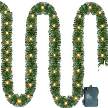 Künstliche Weihnachtsgirlande (generisch), mit LED-Minilichterkette, batteriebetrieben, für Zuhause, Treppengeländer, Innenräume, Hochzeiten und