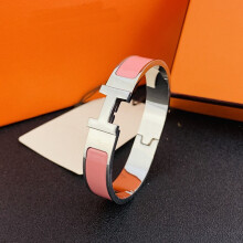 H bracelet, 18K H letter clasp for men and women, stainless steel couple bracelet silver and pink