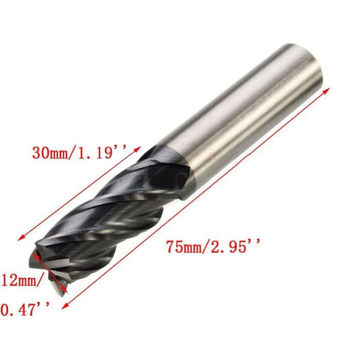 Μύλος άκρων καρβιδίου βολφραμίου 12MM4Flute HRC50 75MM μήκος επίπεδης βάσης12MM στέλεχος 2