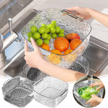 Jacenvly Doppelwandiges Gemüsewaschbecken – Kunststoff-Filterkorb, geeignet für Küche und Obst, Haushaltswaren-Sonderangebot