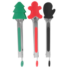 3er-Set Mini-Lebensmittelzangen mit Weihnachtsmotiv aus Silikon, Edelstahl-Küchenhelfer, Lebkuchenmann-Form, Heißluftfritteusen-Zangen, ofenfest