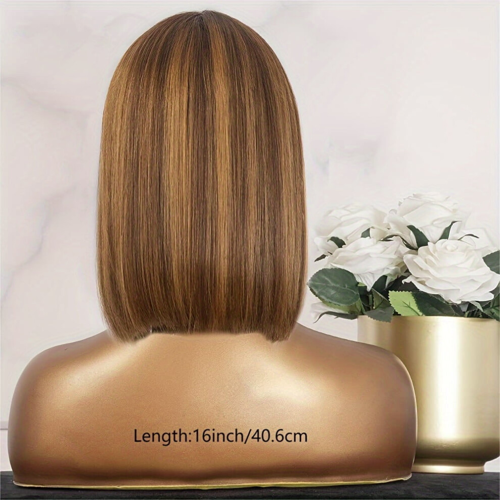 Unisex 13X4 Ombre Highlight Bob Wig Human Hair, Honey Blonde 180% Density, Glueless & Pre Plucked With Baby Hair, Compatible With P4/27