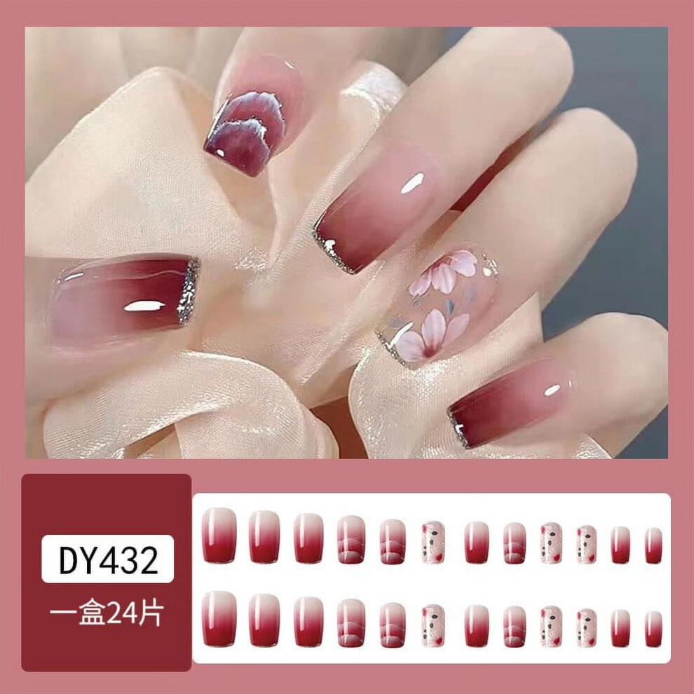 24 Pieces Short False Nails Press-on Nails Glitter Manicure Nail Patches 10ml