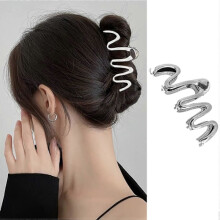 Pince à cheveux élégante en métal argenté ondulé, compatible avec les cheveux épais, style français, accessoire pour cheveux