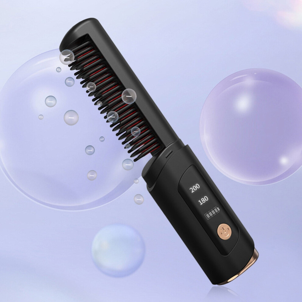 Quinlira Wireless Hair Straightening Comb, Negative Ion, Portable Mini Curling Iron, Compatible with USB Charging