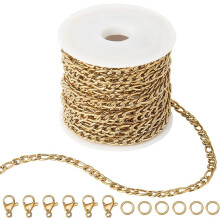 Figaro-kettingen van 304 roestvrij staal, ongelast met spoel, ovale schakelketting met lege plastic spoelen voor draad, karabijnsluitingen,