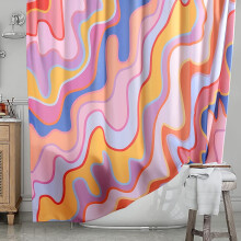 Vintage-Duschvorhang aus Stoff mit abstraktem Muster, 72 x 72 Zoll, farbenfrohes Pastell-Regenbogenmuster mit Wellen und Streifen, ästhetische