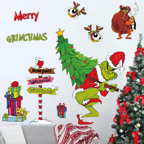 Χριστουγεννιάτικα αυτοκόλλητα παραθύρου Grinch, 22 τεμάχια 9 φύλλα με χαριτωμένα ζώα,