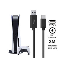 (2 pièces) Câble de charge de 3 m - pour PS5/Playstation 5 USB-C noir extra long (1 paquet) 3 mètres