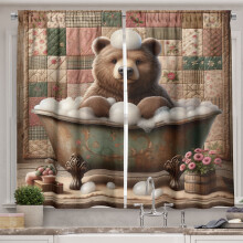 Ambesonne rusztikus konyhai függönyök, Farmhouse Grizzly Bear fürdőszoba, 140x75 cm, csokoládérózsazöld