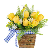 YOBOLK Kunstblumen-Sonderangebot! Gelber Tulpenkorb für den Frühling, ideal als Dekoration für Wohnzimmersofa oder als künstliche Anhänger.