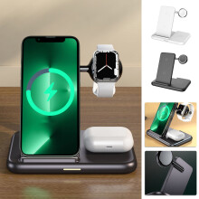 Jacenvly2024Nieuwe smartwatch-uitverkoop - 3-in-1 draadloze oplader voor telefoon, horloge en headset, snelladen, opklapbare standaard, wit