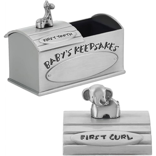 Κουτί αναμνηστικών First Curl & First Tooth 1,85x2,4x1,38" Antique Silver, συμβατό με τον οργανωτή