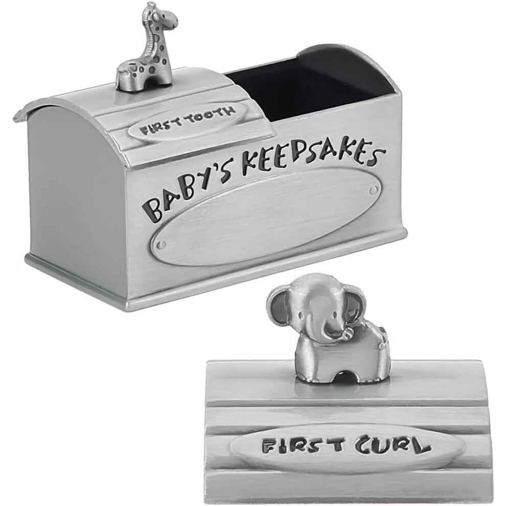 First Curl & First Tooth Keepsake Box 1.85X2.4x1.38" Antique Compatible With Baby's First Memory Collection Organizer, Gift Box For Childhood Silver