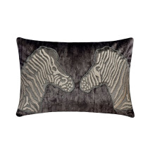 HomeCentric Grijze lendenkussenhoes 30 x 45 cm, suède folie, applicatie, borduurwerk, zebra dierenpatroon - Zanzibar