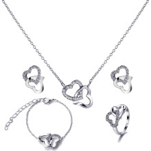 Welling 4-teiliges Schmuckset: Halskette, Ohrringe, Ring, Armband mit herzförmigem Anhänger im koreanischen Stil – schlichtes Schmuckset für den