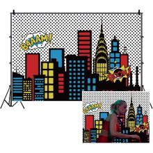 Yeele 10x8ft Cartoon Super Hero City Fotohintergrund, Vinyl Humor Abstrakt für Babyparty, Mädchengeburtstagsfeier, Kompatibel mit