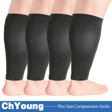 ChYoung4er-Pack Kompressionsstrümpfe für breite Waden (20–30 mmHg) für Damen und Herren, Übergröße, kniehoch, gegen Krampfadern,