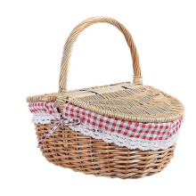 Landelijke rieten picknickmand met deksel en handvat, inclusief binnenvoering, voor picknicks, feestjes en barbecues.