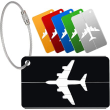 6-Pack Airplane Luggage Tag Aluminum Alloy Luggage Tag with Stainless Steel Strings and Waterproof PVC Card Luggage Tags (6 Colors)