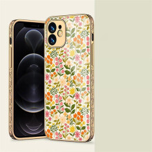 Kompatibel med iPhone12Pro luksusglascover med mønster guld barok fjer blomst hvid one size