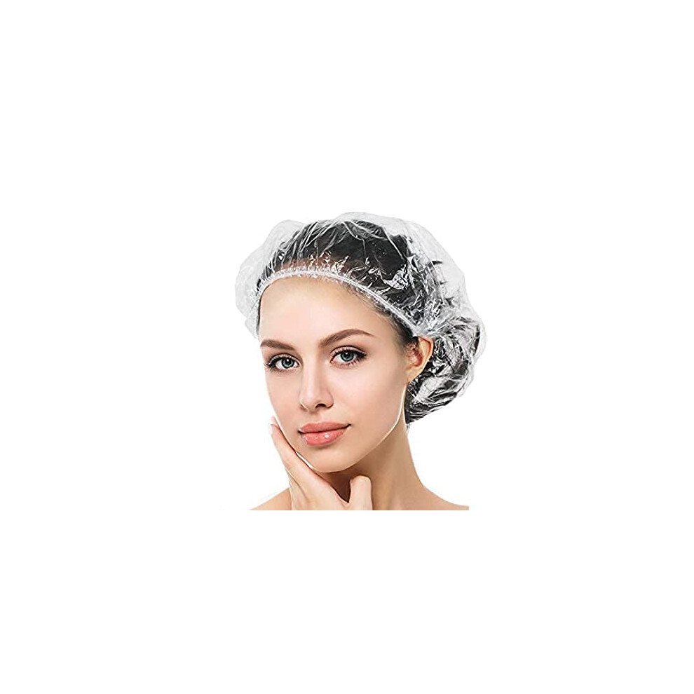 100 Pack Disposable Shower Caps Clear Plastic Large Waterproof Hair Protection Individually Wrapped