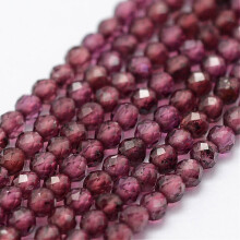 Mărgele de granat natural, fațetate, rotunde, violet, 2 mm, gaură: 0,5 mm, aproximativ 175 buc/șir, 14,9 inch (38 cm)