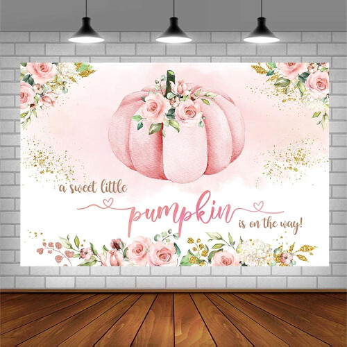 Φθινοπωρινό φόντο για baby shower με ροζ κολοκύθα - Διακόσμηση πάρτι "Έρχεται μια 2