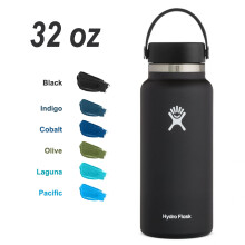 HF Vattenflaska 940 ml Bred Mun med Läckagesäker Flexlock, Svart