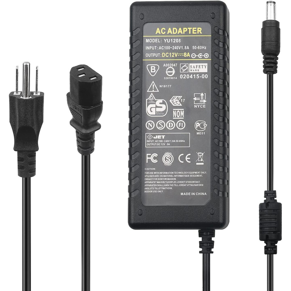 12V 8A Power Supply, Ac 100-240V 50/60Hz To Dc 12V 7.5A 8A (Max) Power Adapter 5.5X2.5mm 12 Volt Transformers 9464372900688