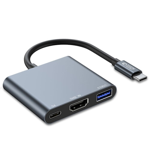 Tech-Protet3in1USB-C Hub USB-A / HDMI / USB-C Grå