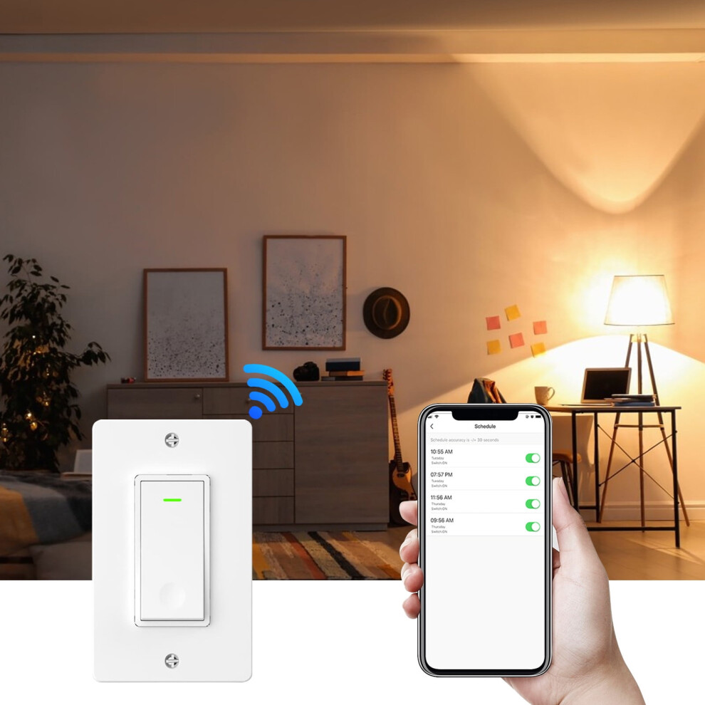 Smart Wi-Fi Light Switch Compatible With Alexa & Google, 2.4Ghz, Single-Pole, Voice Control, Scheduling 9464372902385