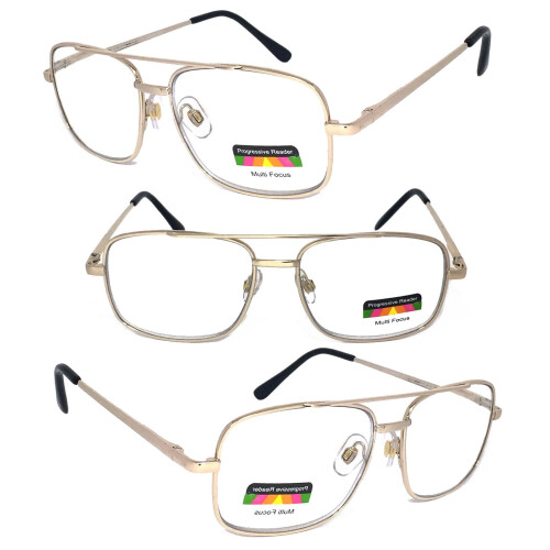 1 ζευγάρι μεταλλικά γυαλιά ηλίου Aviator No Line Progressive Trifocal με διαφανή φακό και ελατήριο