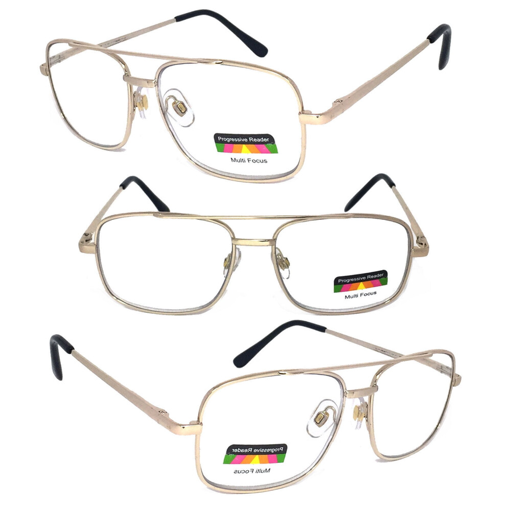 1 Pair Metal Frame Aviator No Line Progressive Trifocal Clear Lens Spring Hinge Reading Glasses - Better Then Bi-Focal bifocal.