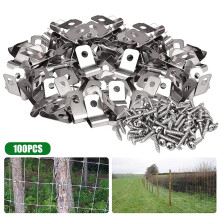 Pnellth 100 Pcs Fence Wire Clamps with Screws Stainless Steel Rust-Resistant Clips for 12-16 Gauge Garden Yard Supplies