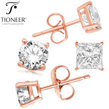 Ohrstecker aus Sterlingsilber (925), rosévergoldet, mit brillantgeschliffenen, runden/quadratischen Zirkonia