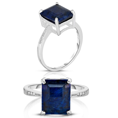 Genuine Sapphire Emerald Cut Ring 4.00 CTTW Solid Sterling Silver Size 6 7 8 9