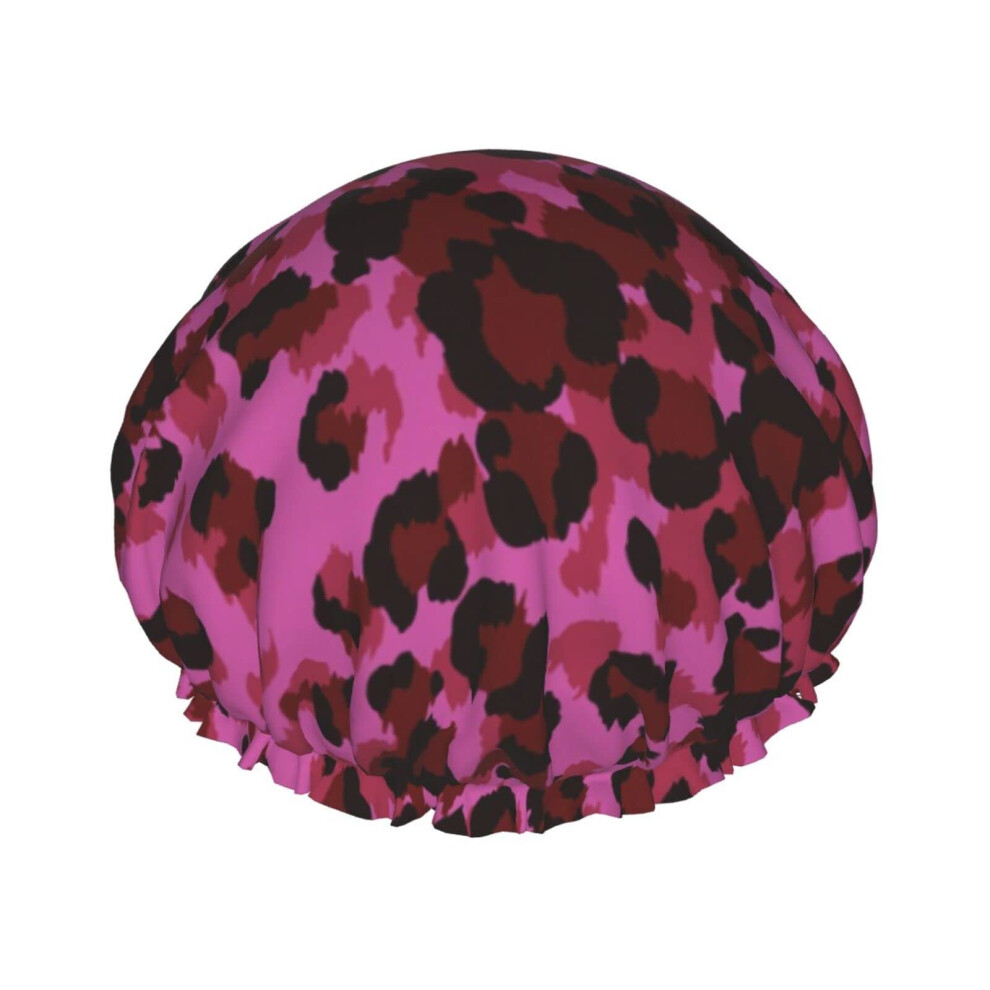 Waterproof Shower Cap Double Layer Reusable Leopard Print for Women and Men Thick Long Hair